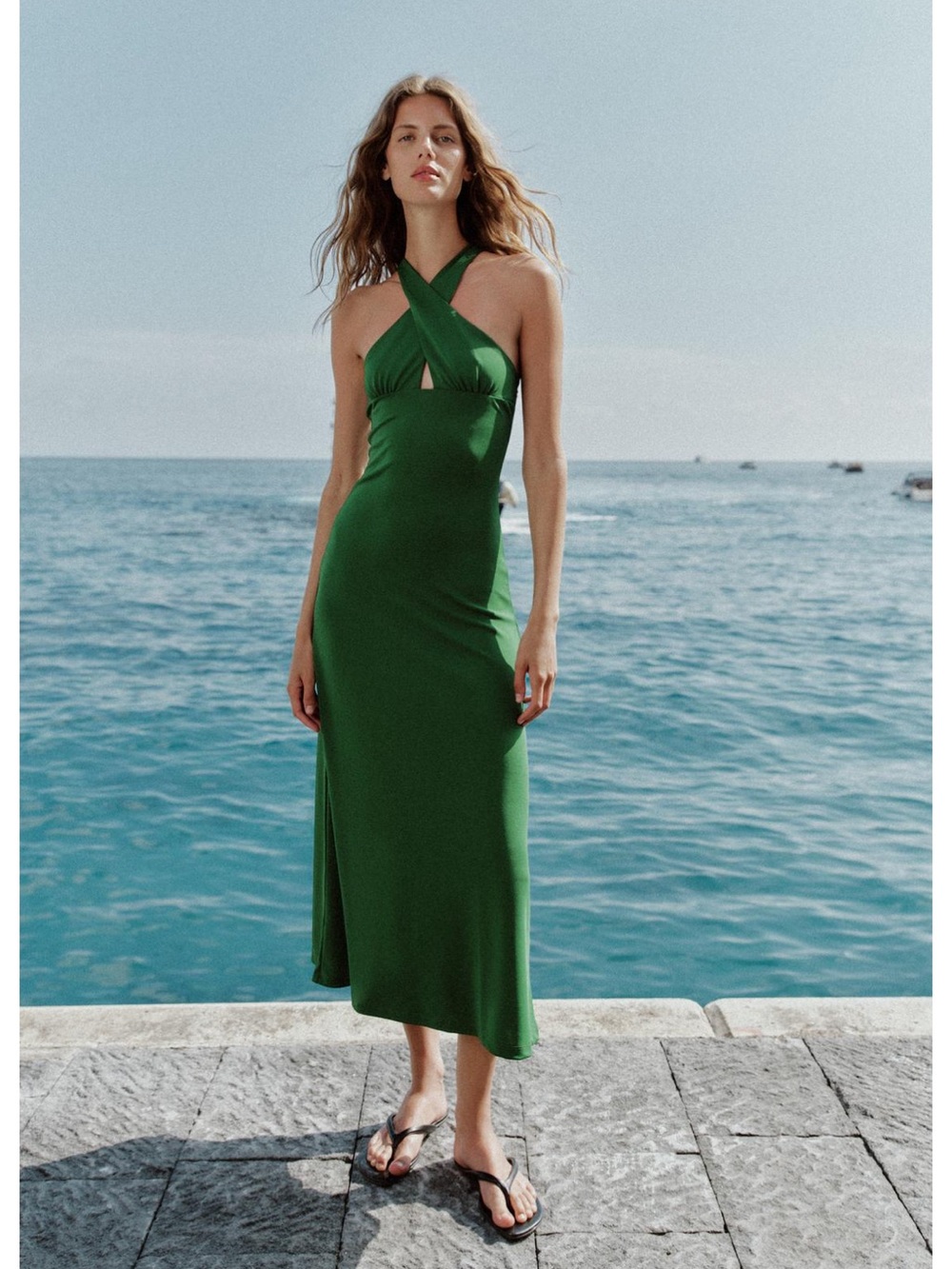 Flowy wrap Green Cross-Neck Dress Zara M NWT